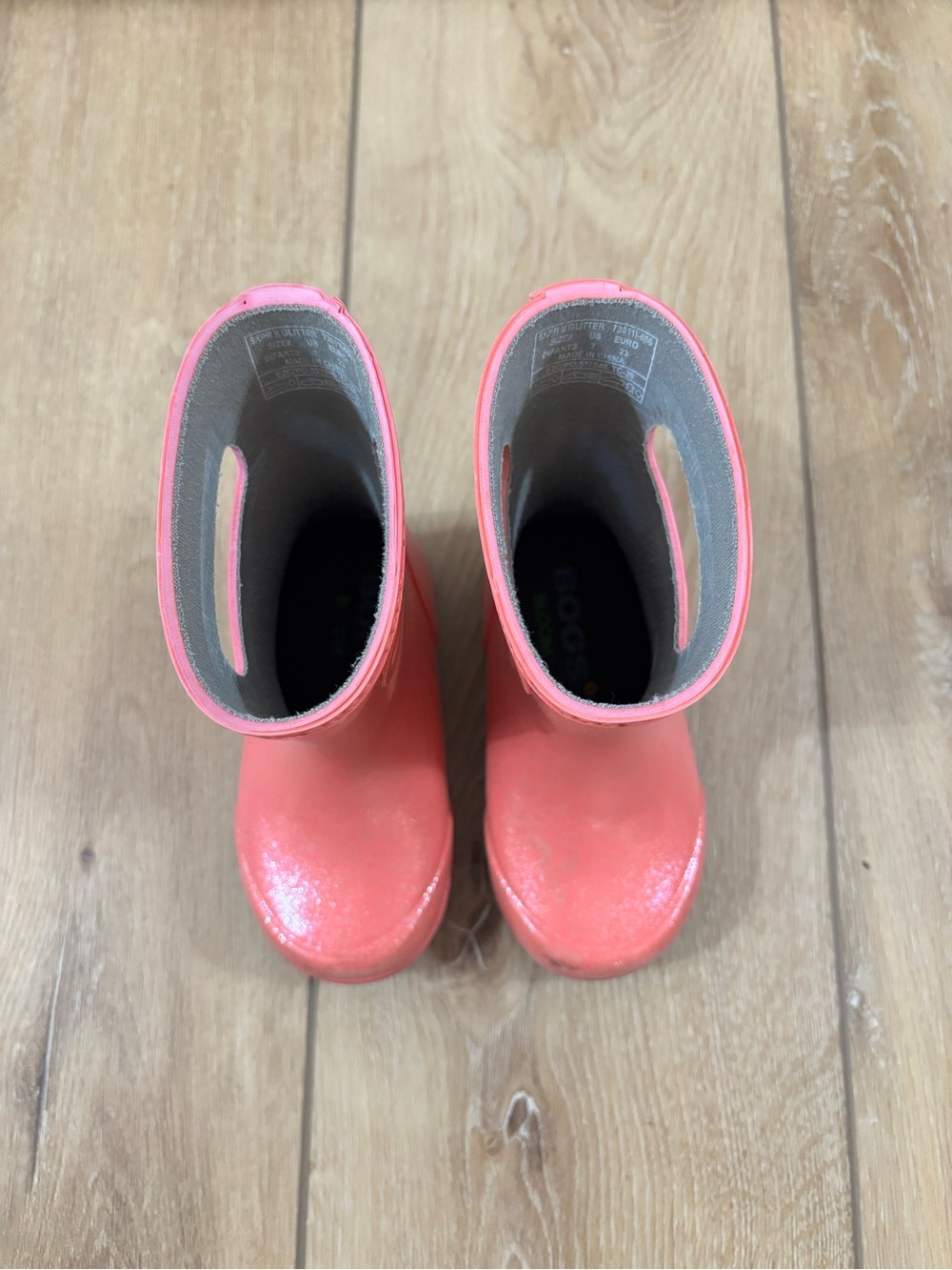 Bogs Pink Kids Waterproof Rain Boots with Orange Sole Accents